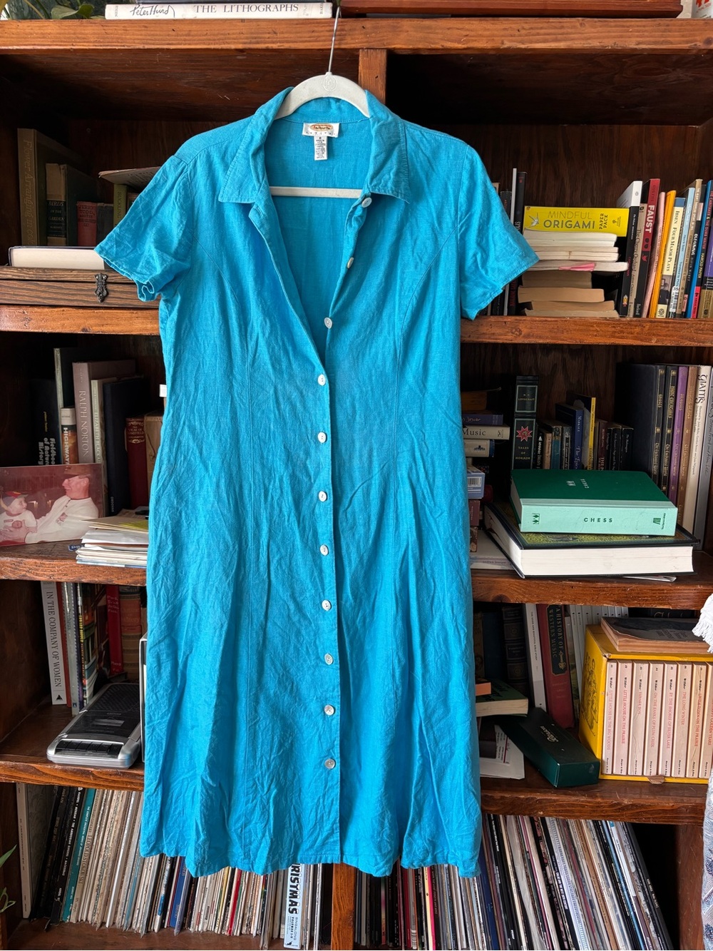 Talbots Turquoise Petite midi Button-Front Dress
